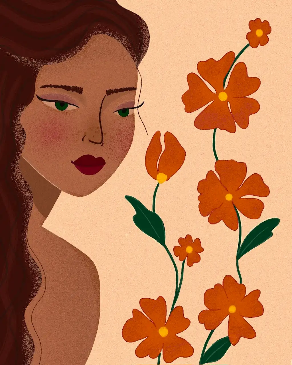 brown girl illsrtation with orange flowers